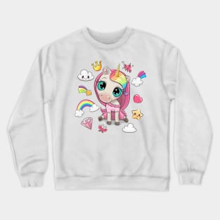 Cute baby unicorn with rainbow hairs. Crewneck Sweatshirt